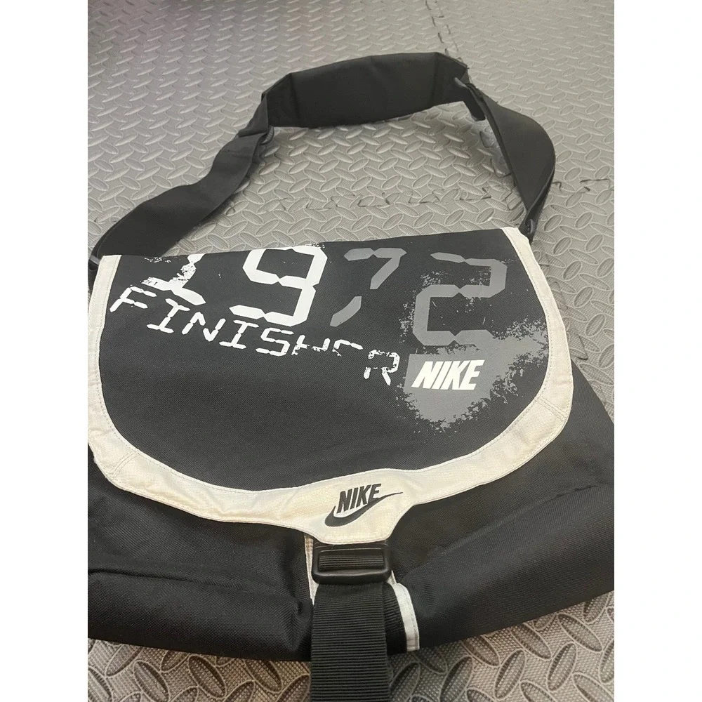 Y2K Nike Messenger Bag Unisex‎ Black White 1972 Finisher Graphic Crossbody Bag